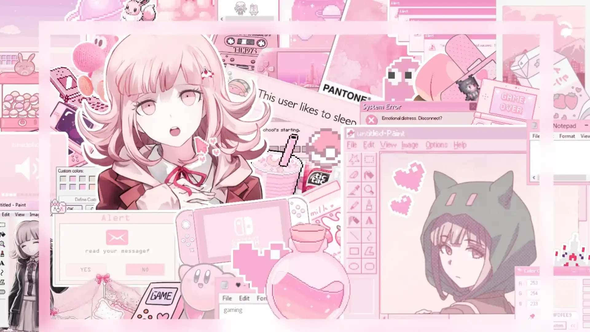 Lovecore, anime, pink, Full HD Desktop Wallpaper