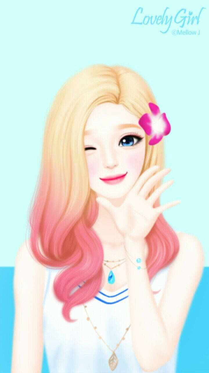 Lovely Girl, blonde-to-pink hair, pink flower, HD Phone Wallpaper