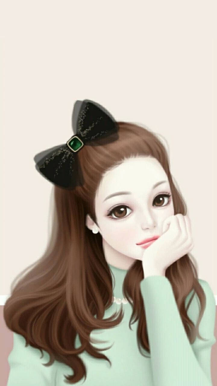 Lovely Girl, black bow, brown hair, HD Phone Wallpaper