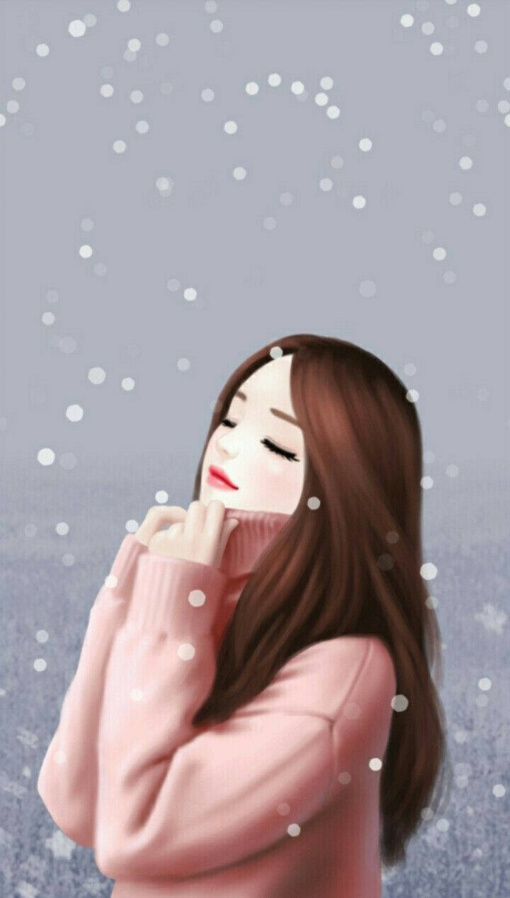 Lovely Girl, pink sweater, snowflakes, SD Phone Wallpaper