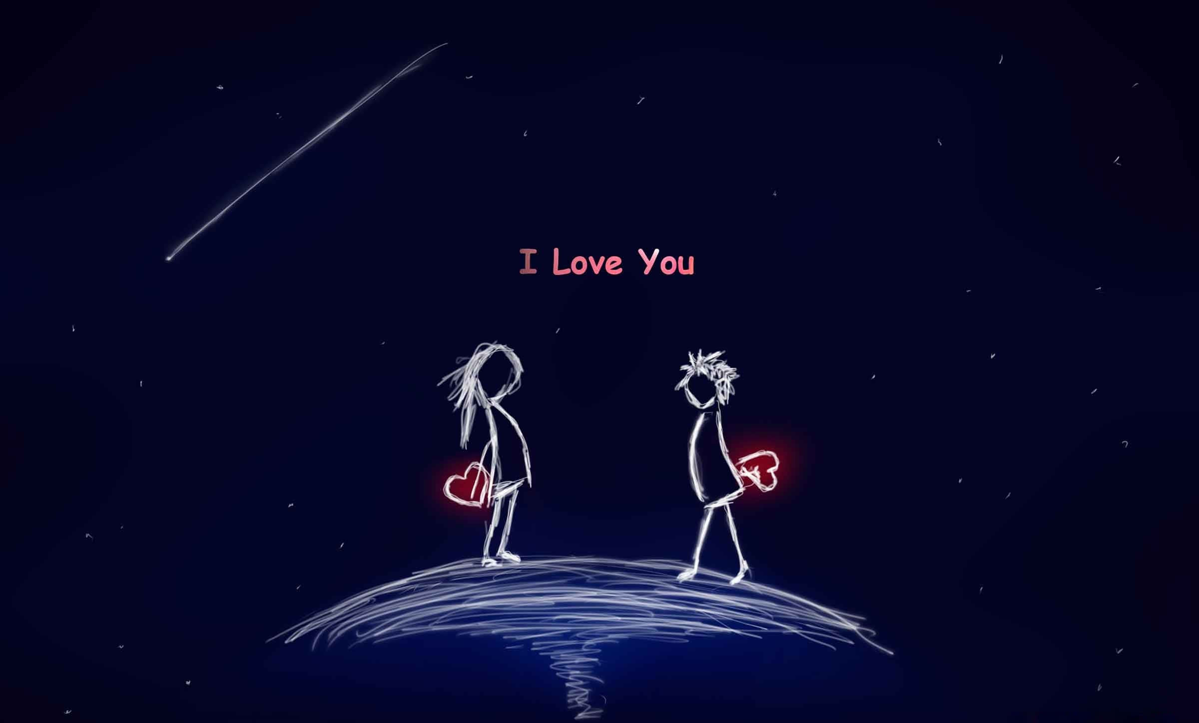 stick figures, curved hill, starry night sky, Full HD Desktop Wallpaper