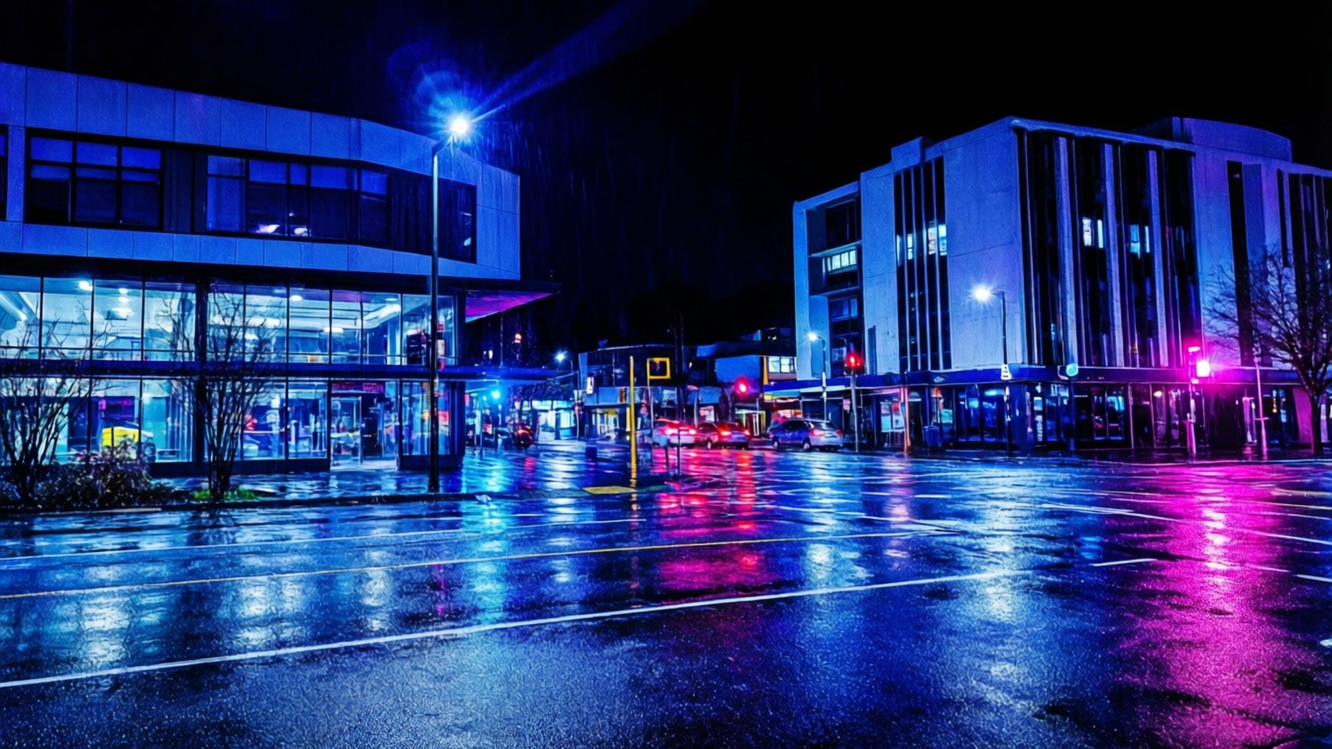 Lower Hutt, rainy night, neon, Full HD Desktop Wallpaper