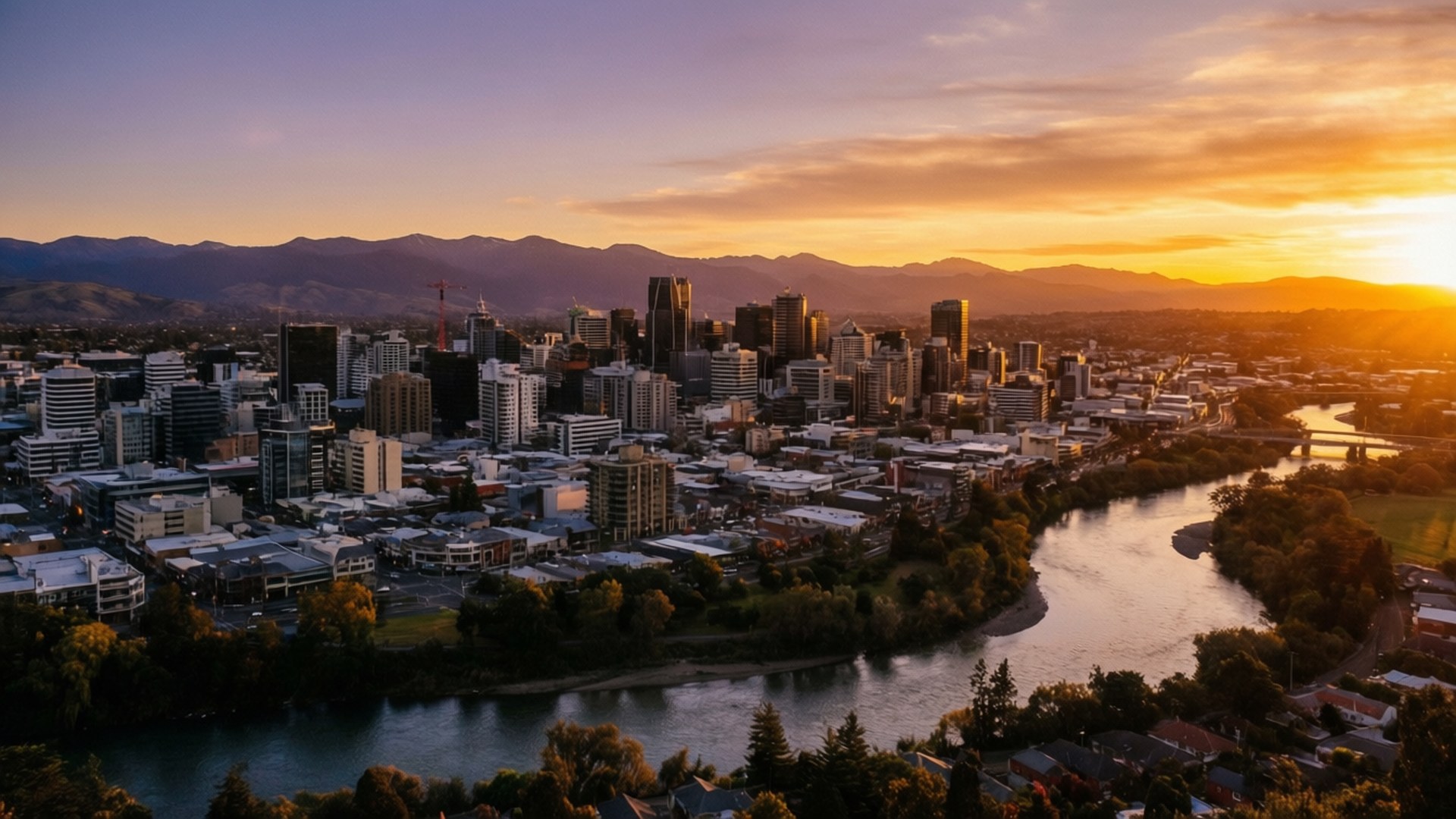 Lower Hutt, sunset, skyline, Full HD Desktop Wallpaper
