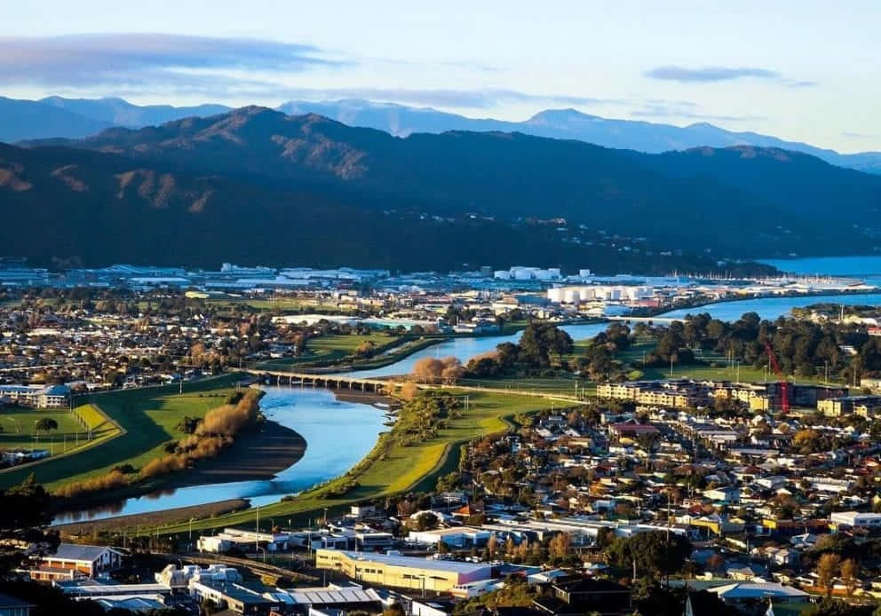Lower Hutt, aerial view, winding river, SD Desktop Wallpaper