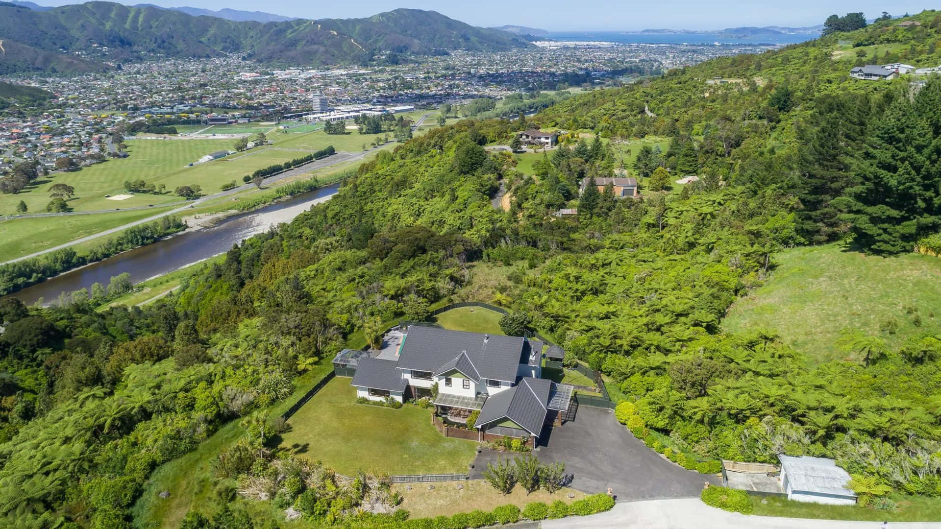 Lower Hutt, aerial view, modern house, Full HD Desktop Wallpaper