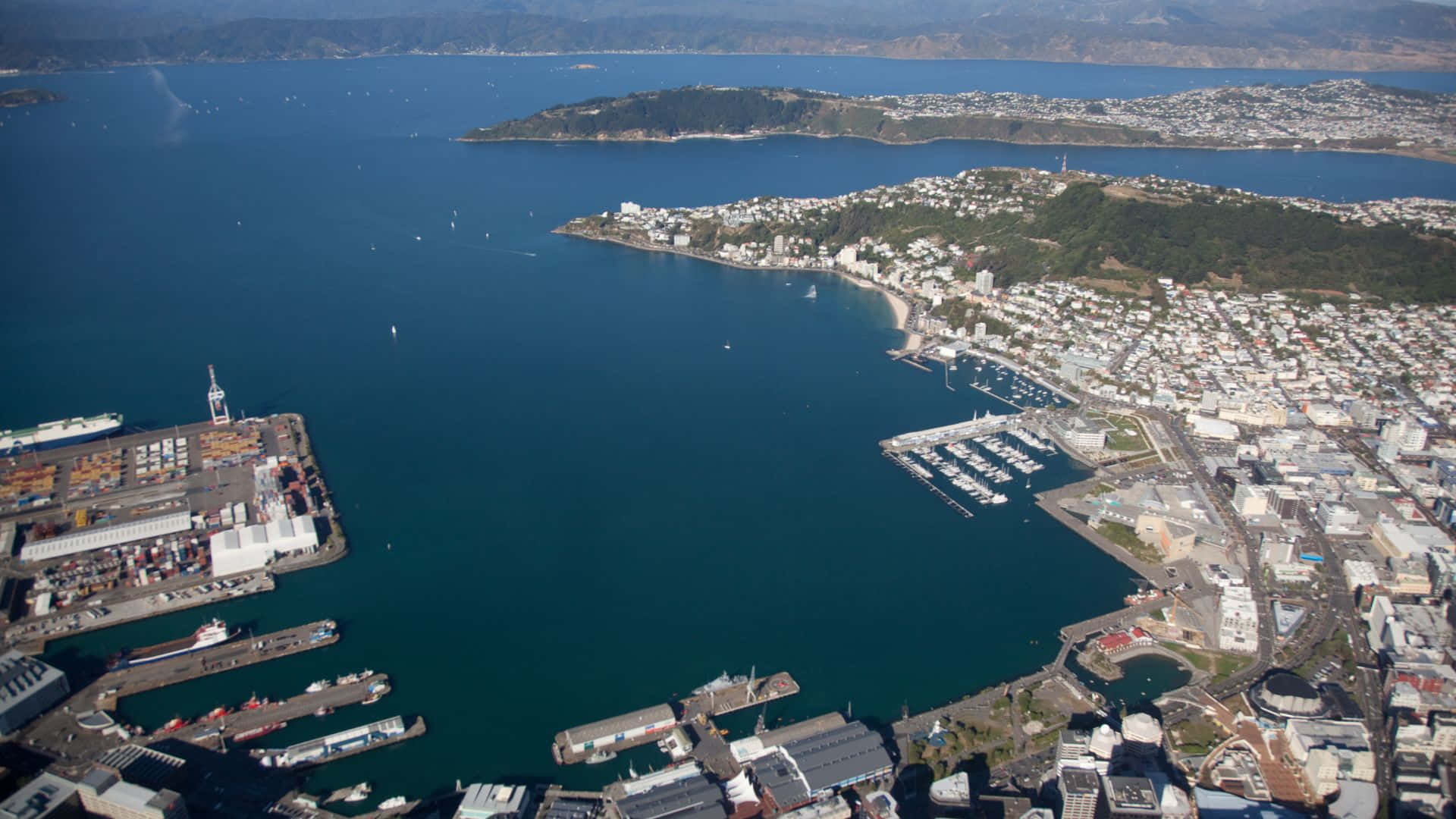 Lower Hutt, aerial view, coastal city, Full HD Desktop Wallpaper
