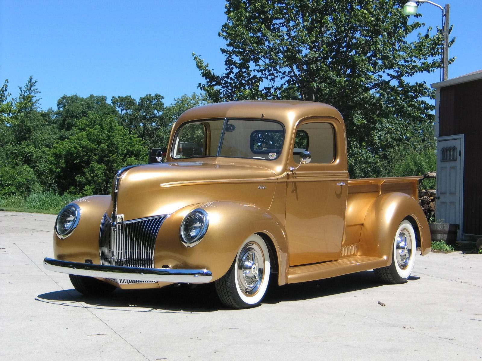 1940 Ford Pickup, gold, concrete driveway, HD Desktop Wallpaper