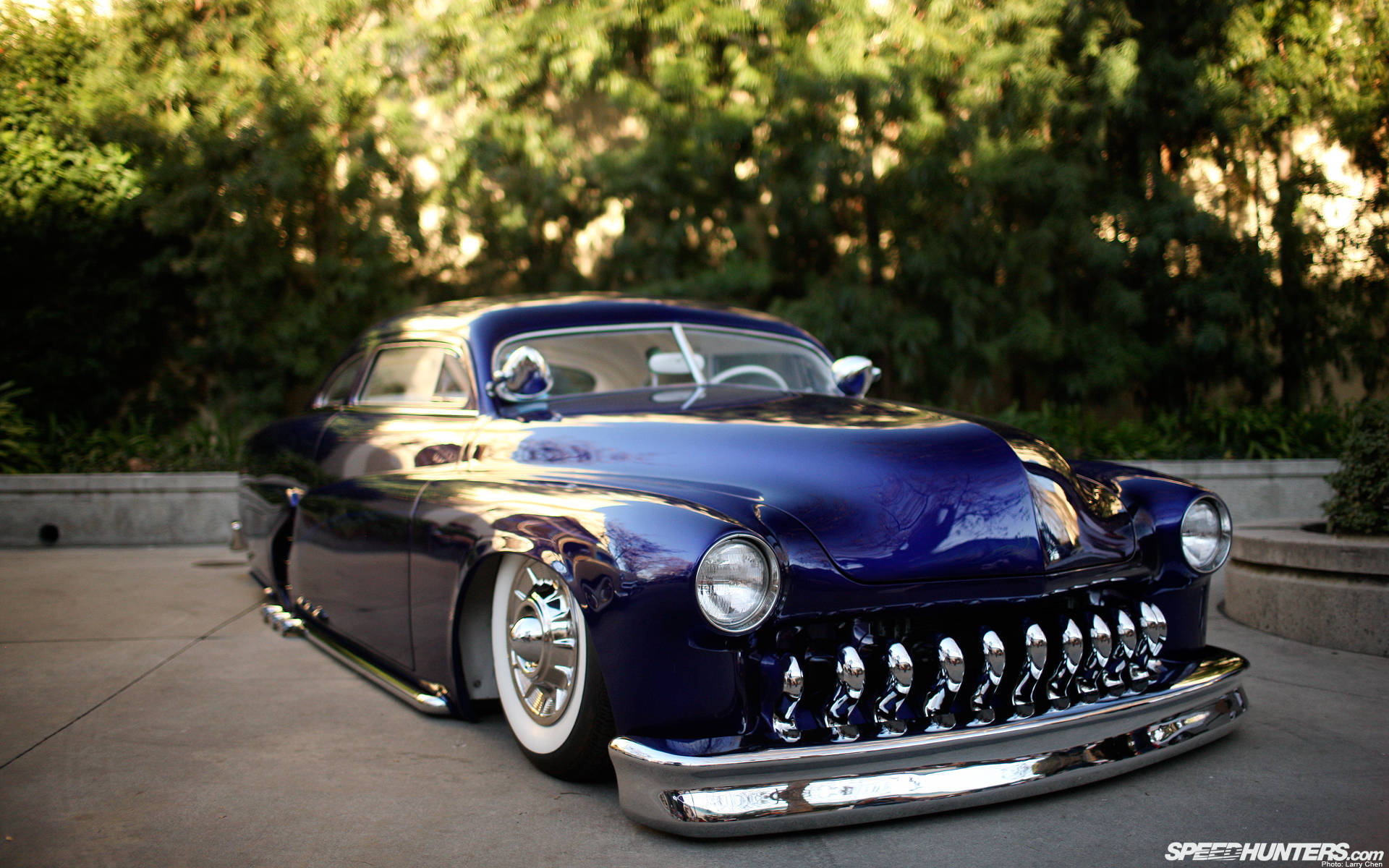 1949 Mercury Eight, glossy deep blue, chrome accents, Full HD Desktop Wallpaper
