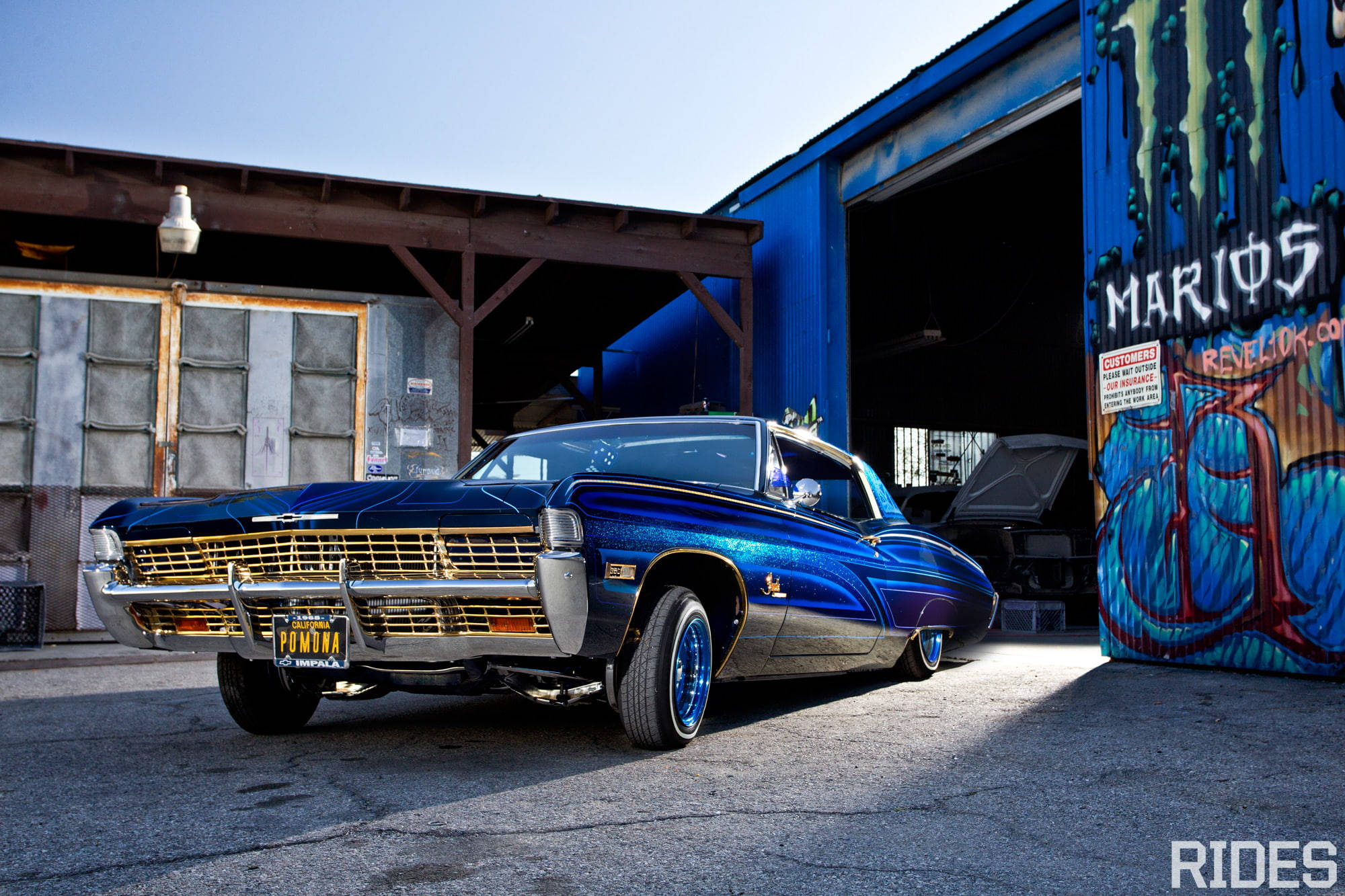 lowrider, blue, chrome accents, Full HD Desktop Wallpaper