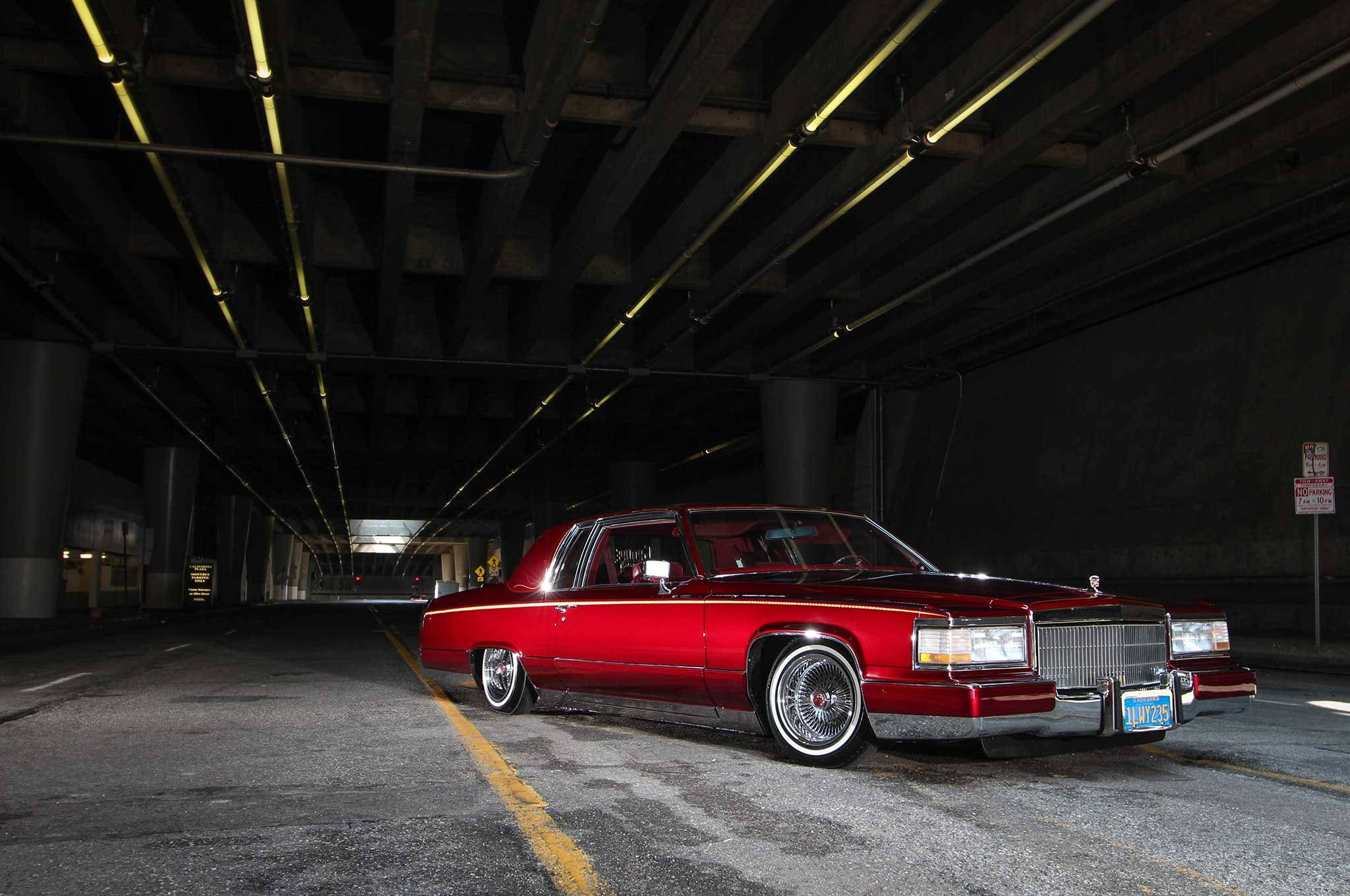 1993 Cadillac DeVille, glossy red, custom wheels, Full HD Desktop Wallpaper