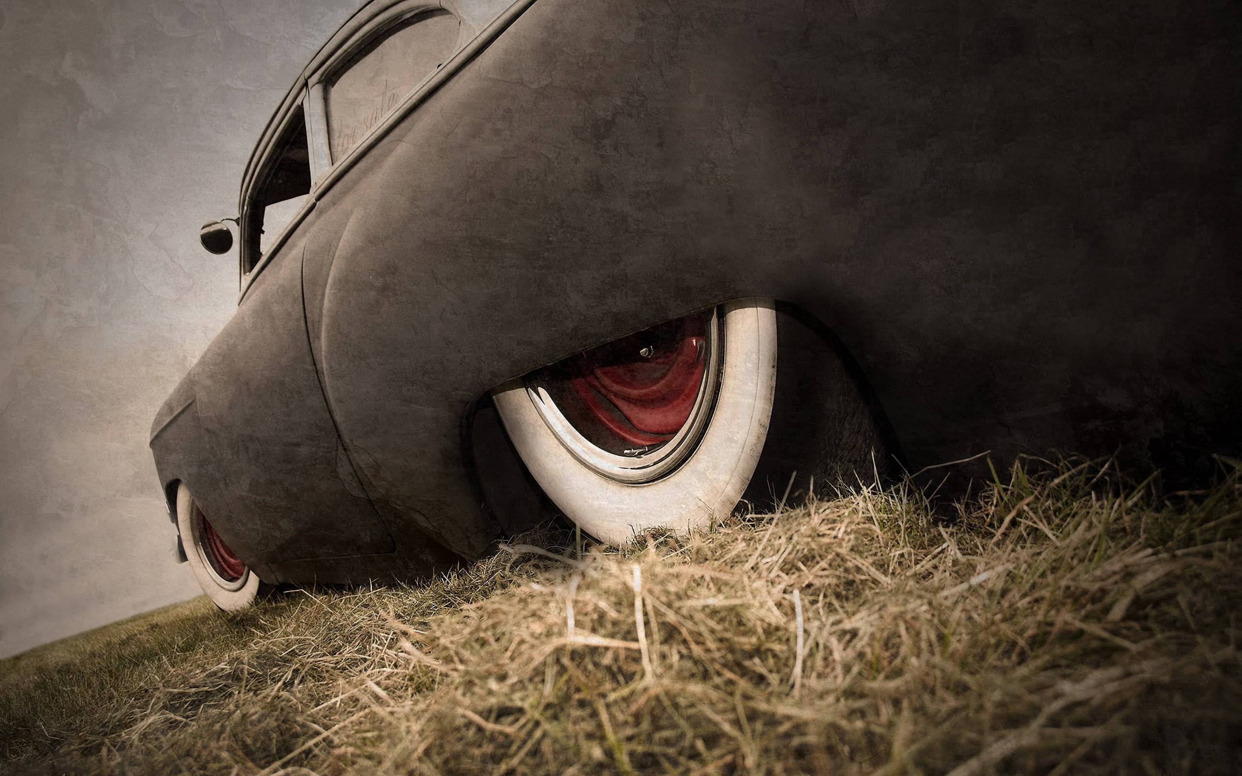 lowrider, gray rat rod, whitewall tires, 2K Desktop Wallpaper