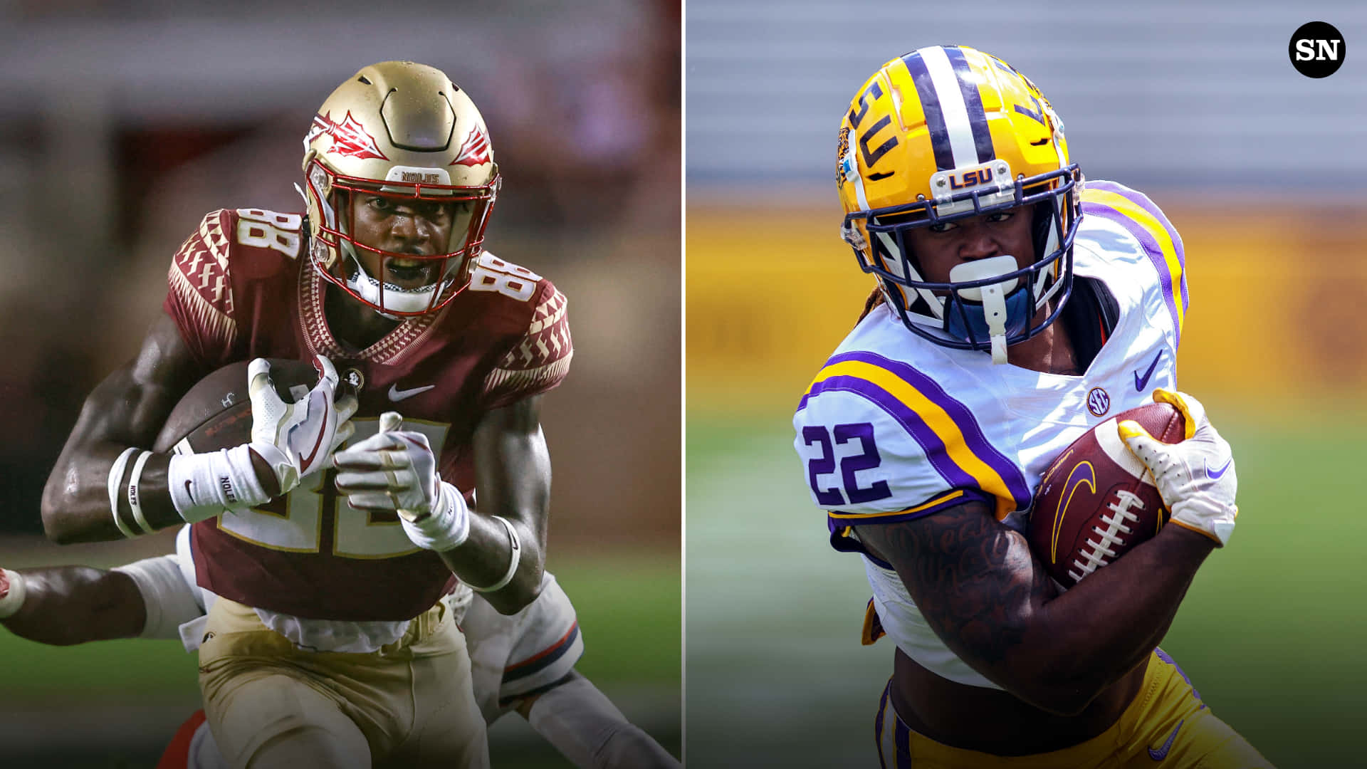 LSU Football, maroon and gold uniform, white and purple, Full HD Desktop Wallpaper