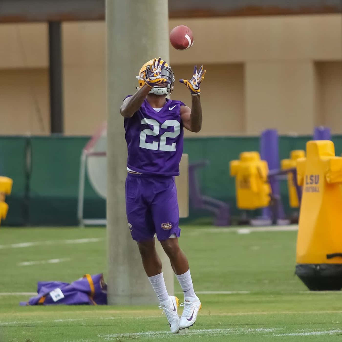 lsu football, purple and gold uniform, football player, HD Desktop Wallpaper