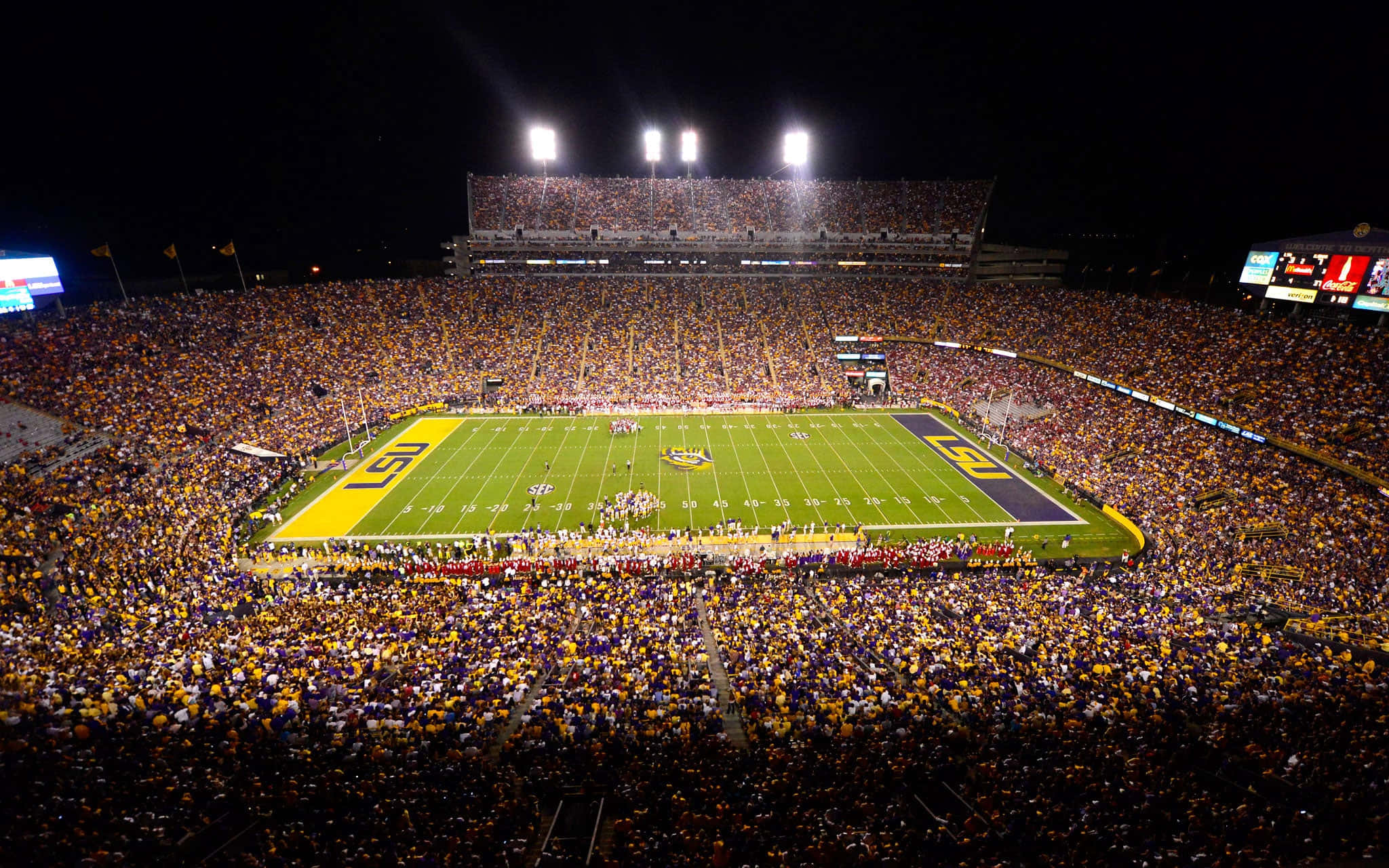 LSU Football, stadium, night, Full HD Desktop Wallpaper