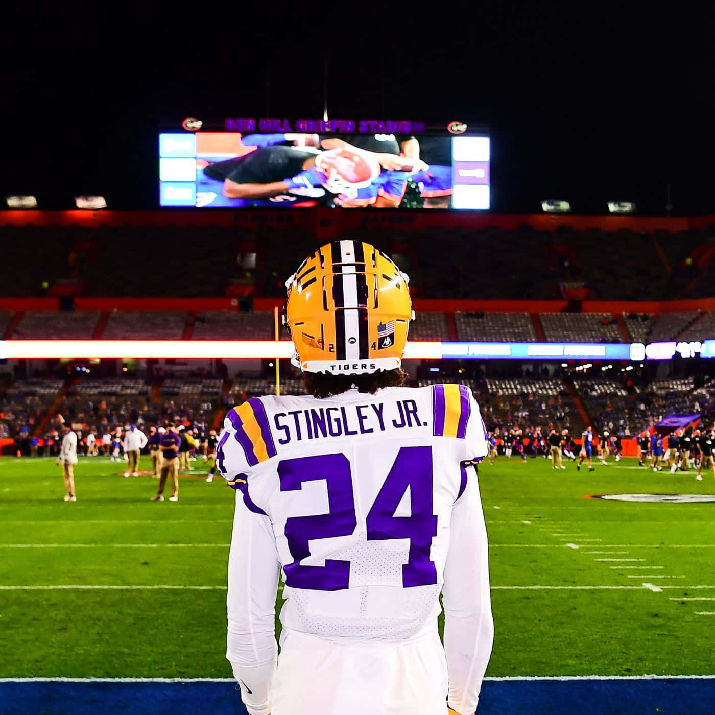Lsu Football, white and purple uniform, number 24, HD Desktop Wallpaper
