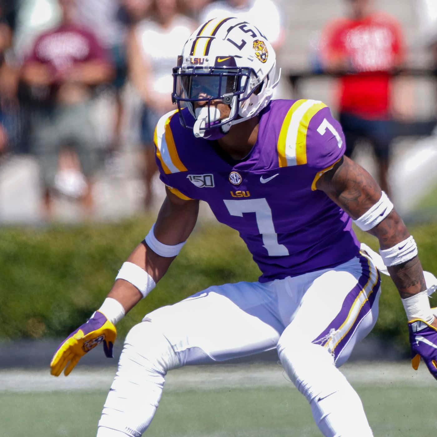 LSU Football, number 7, purple and gold uniform, HD Desktop Wallpaper