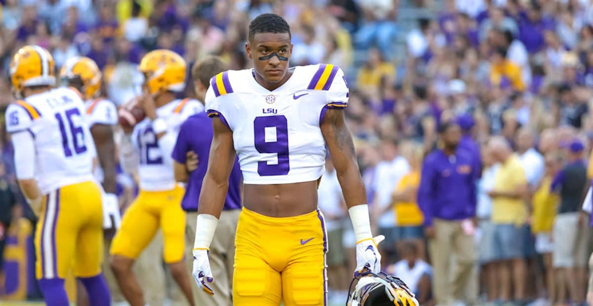 LSU Football, player number 9, white and gold uniform, SD Desktop Wallpaper