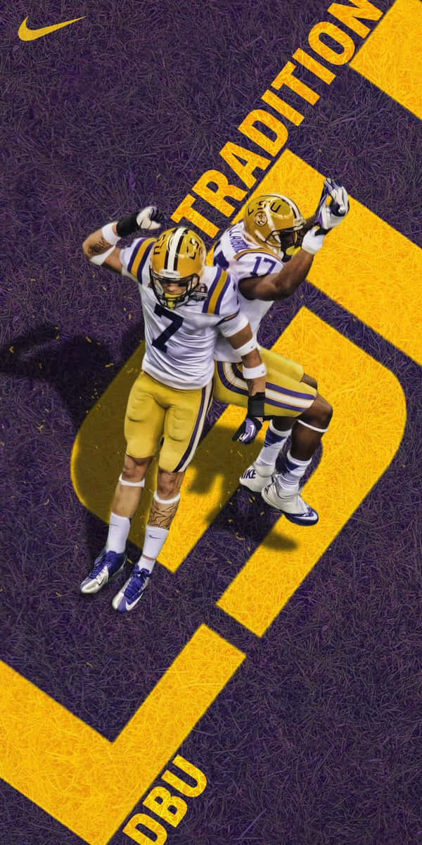 lsu, purple and yellow background, gold and purple uniforms, SD Phone Wallpaper