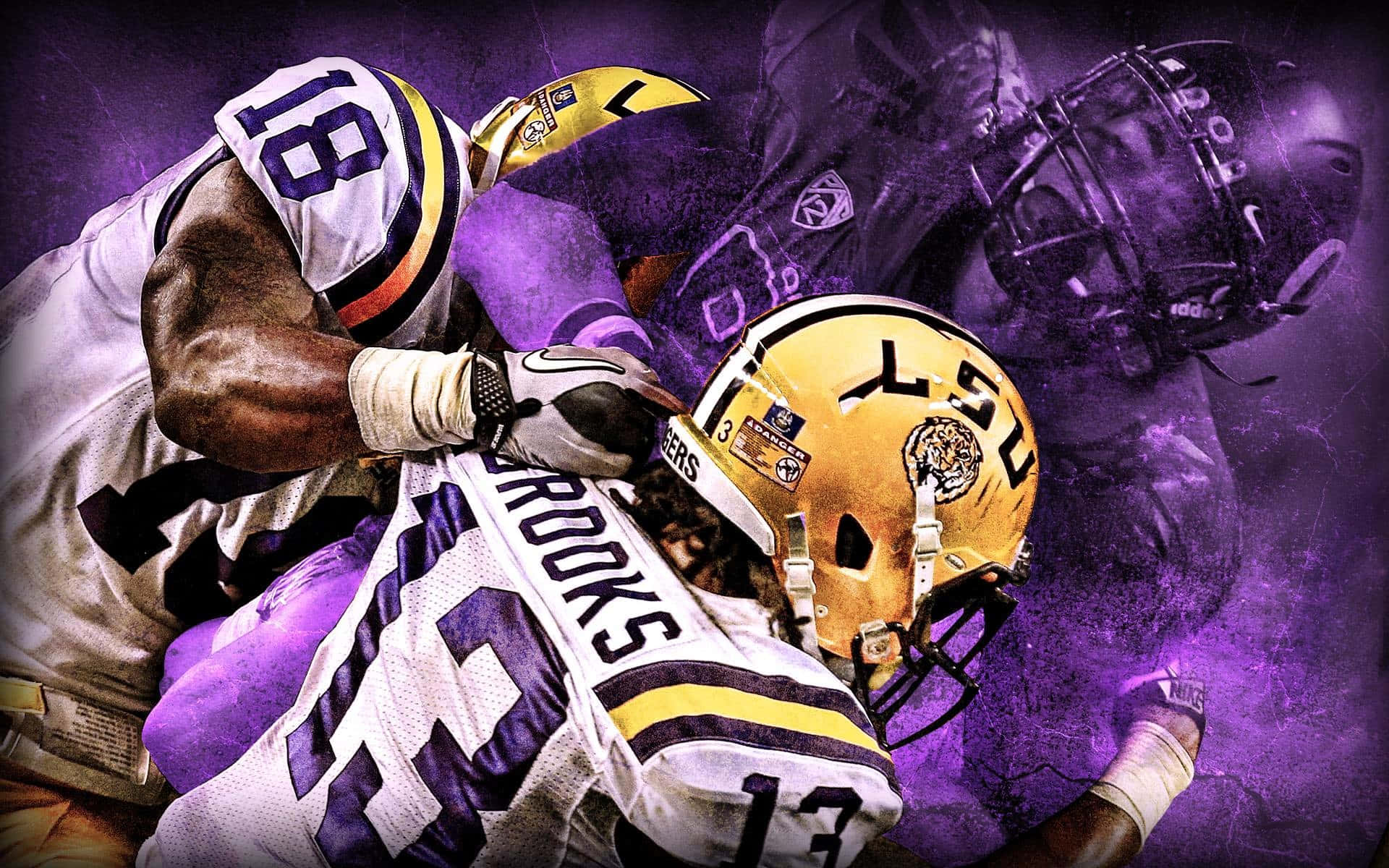 LSU Tigers, purple background, football players, Full HD Desktop Wallpaper