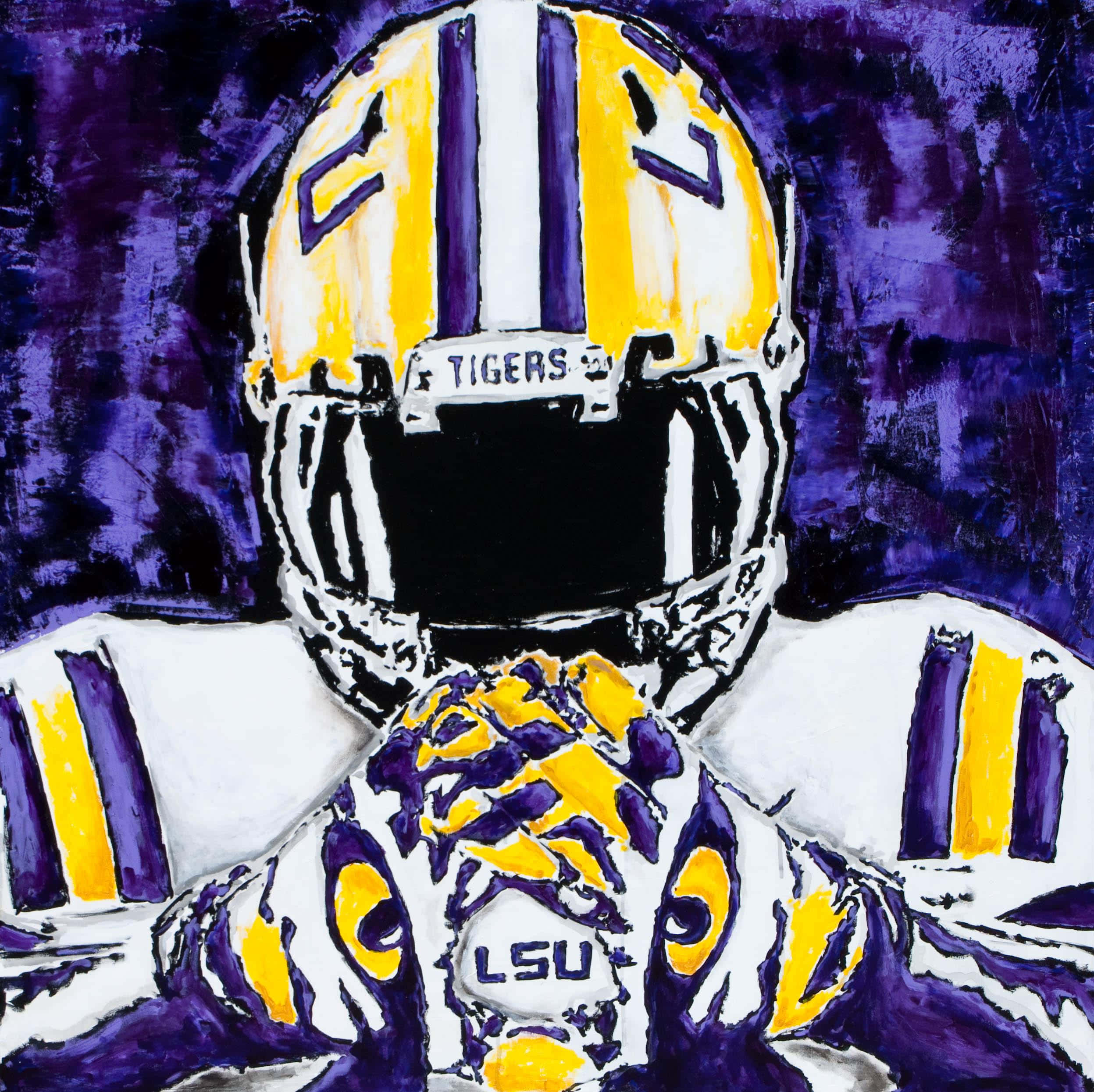 LSU Tigers, yellow and purple helmet, TIGERS logo, Full HD Desktop Wallpaper