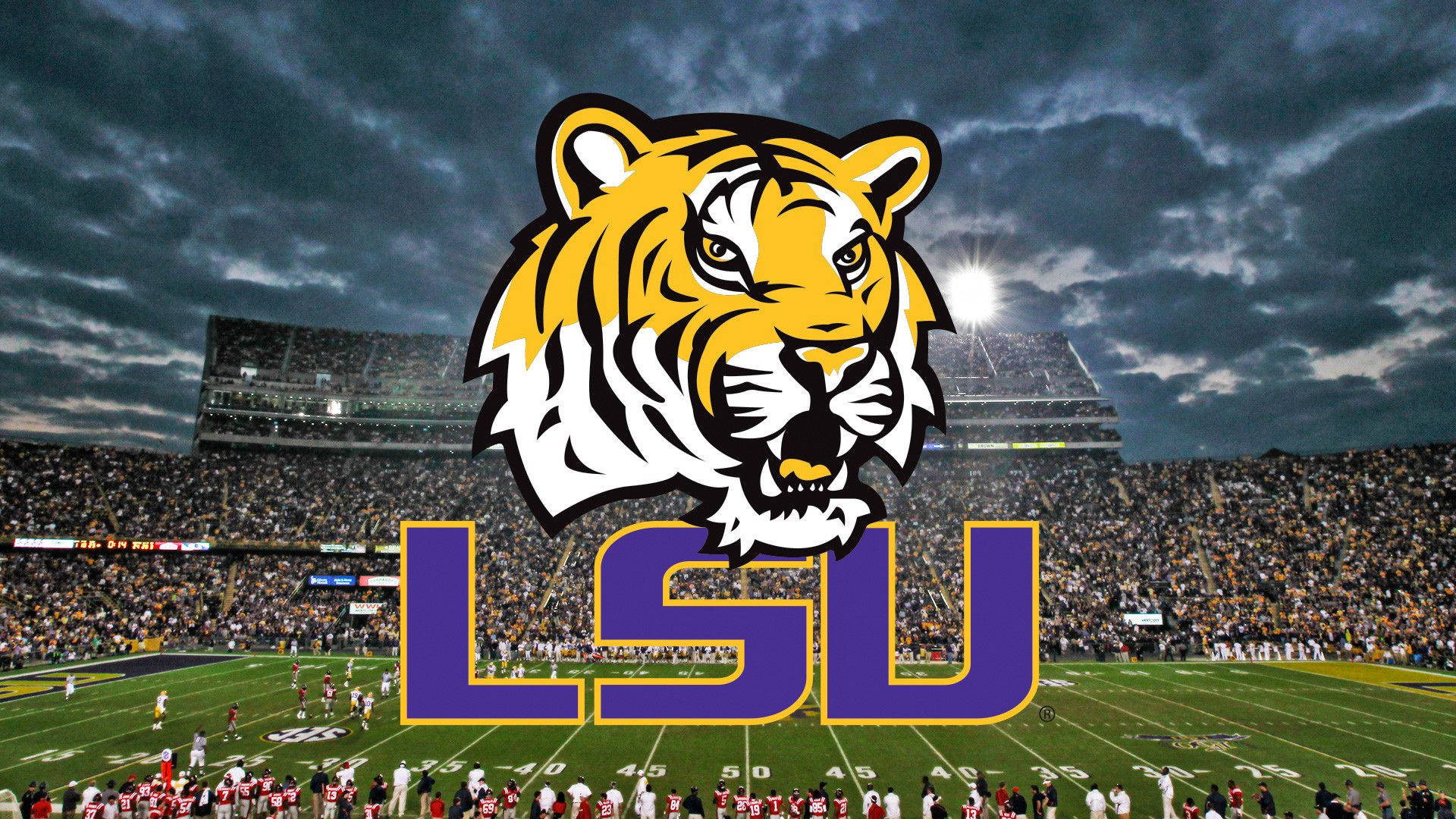 LSU, tiger mascot logo, football stadium, Full HD Desktop Wallpaper