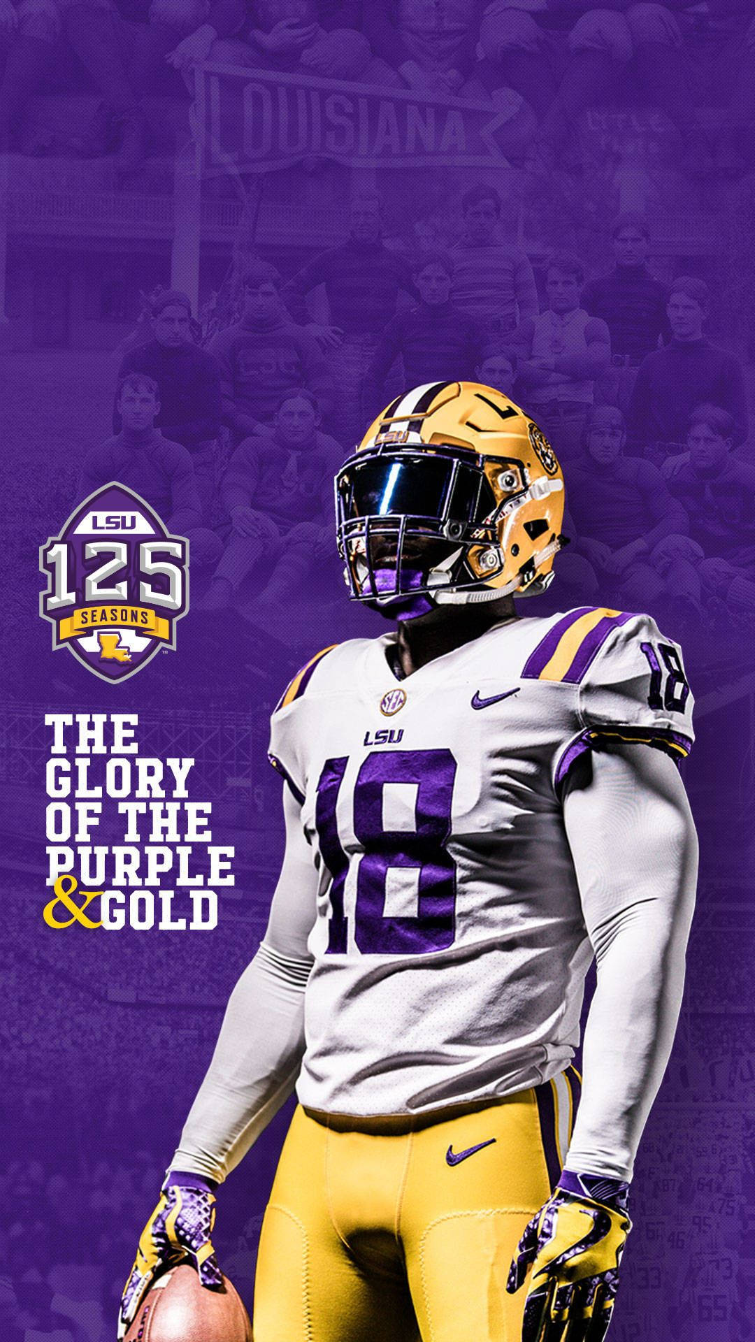 LSU, purple and gold uniform, football player, Full HD Phone Wallpaper