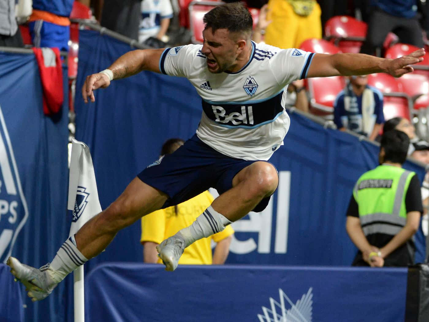 Lucas Cavallini, nighttime stadium match, leaps midair, HD Desktop Wallpaper