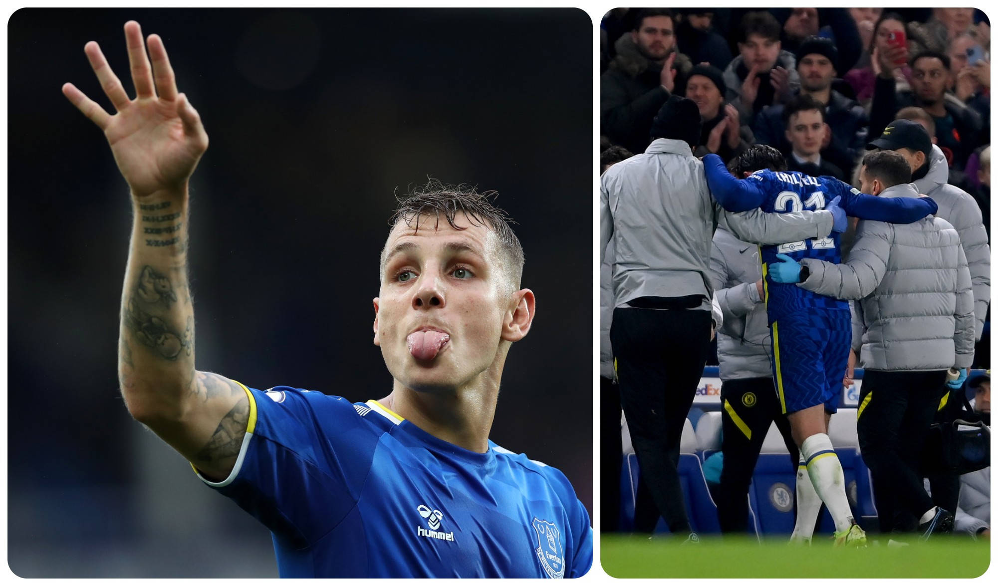 Lucas Digne, blue jersey, playfully sticks out his tongue, Full HD Desktop Wallpaper
