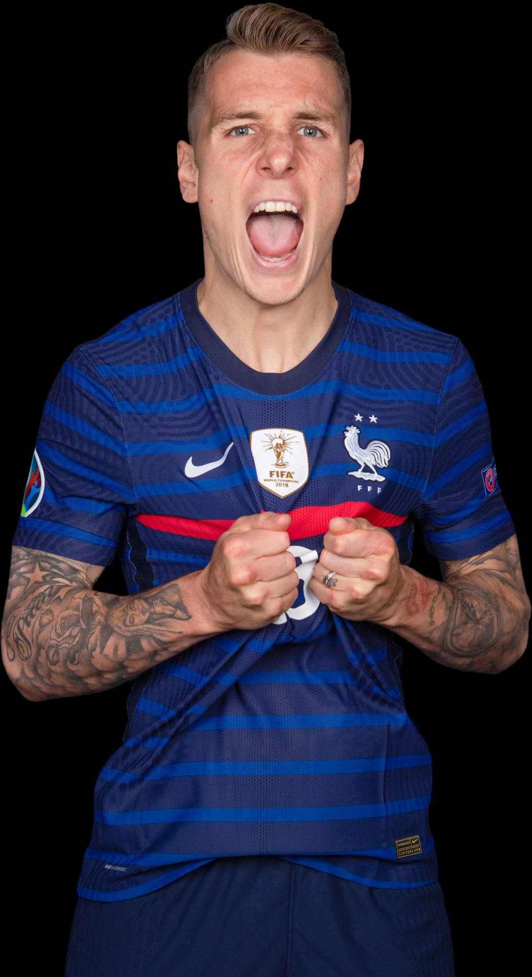 Lucas Digne, blue striped jersey, black background, Full HD Phone Wallpaper