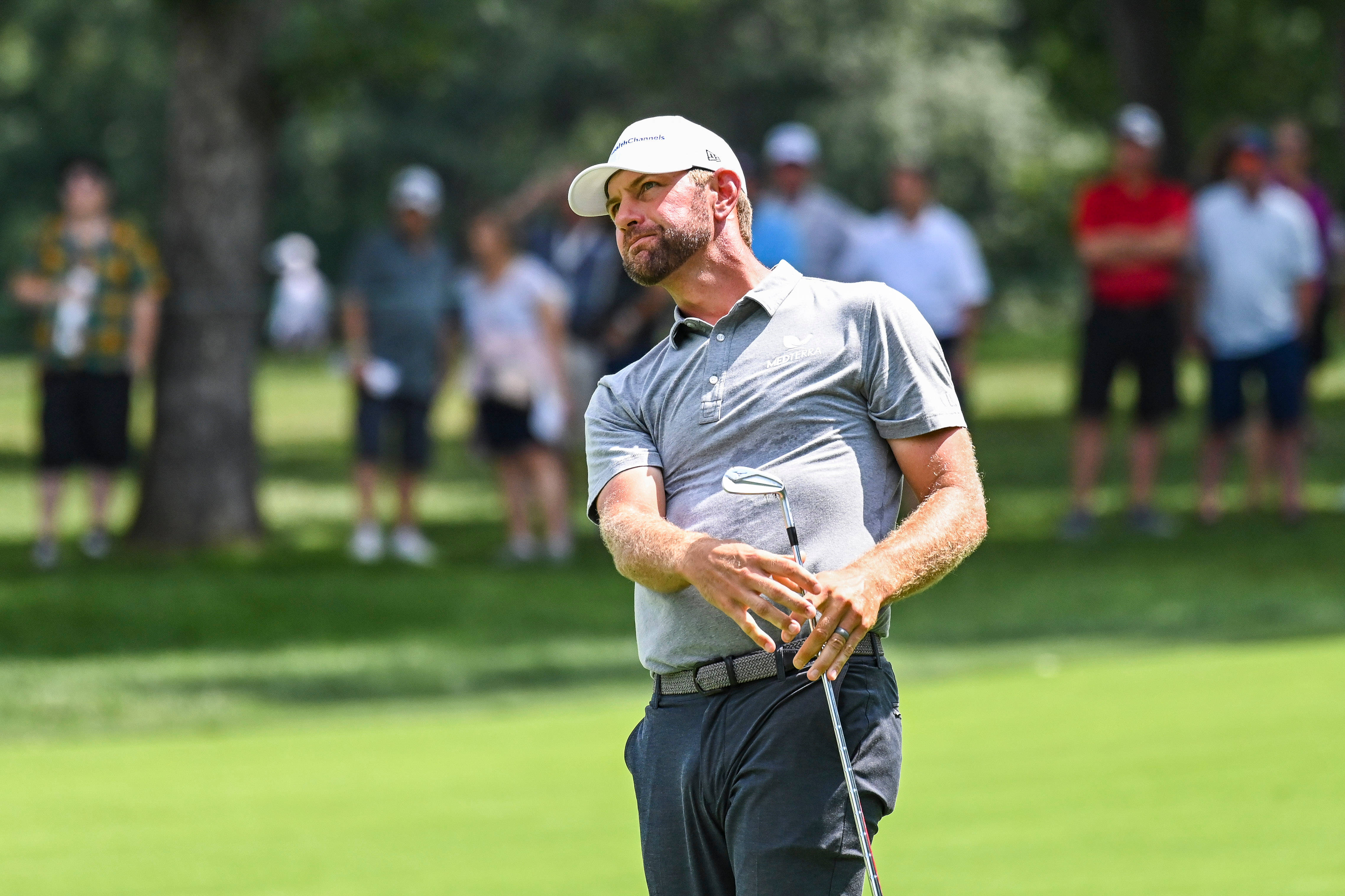 Lucas Glover, white cap, gray polo, 4K Desktop Wallpaper