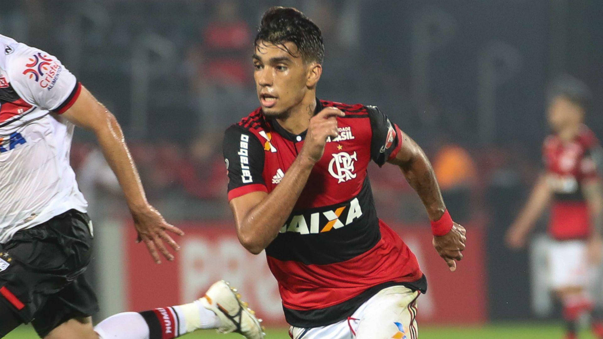 Lucas Paquetá, red and black jersey, night match, Full HD Desktop Wallpaper