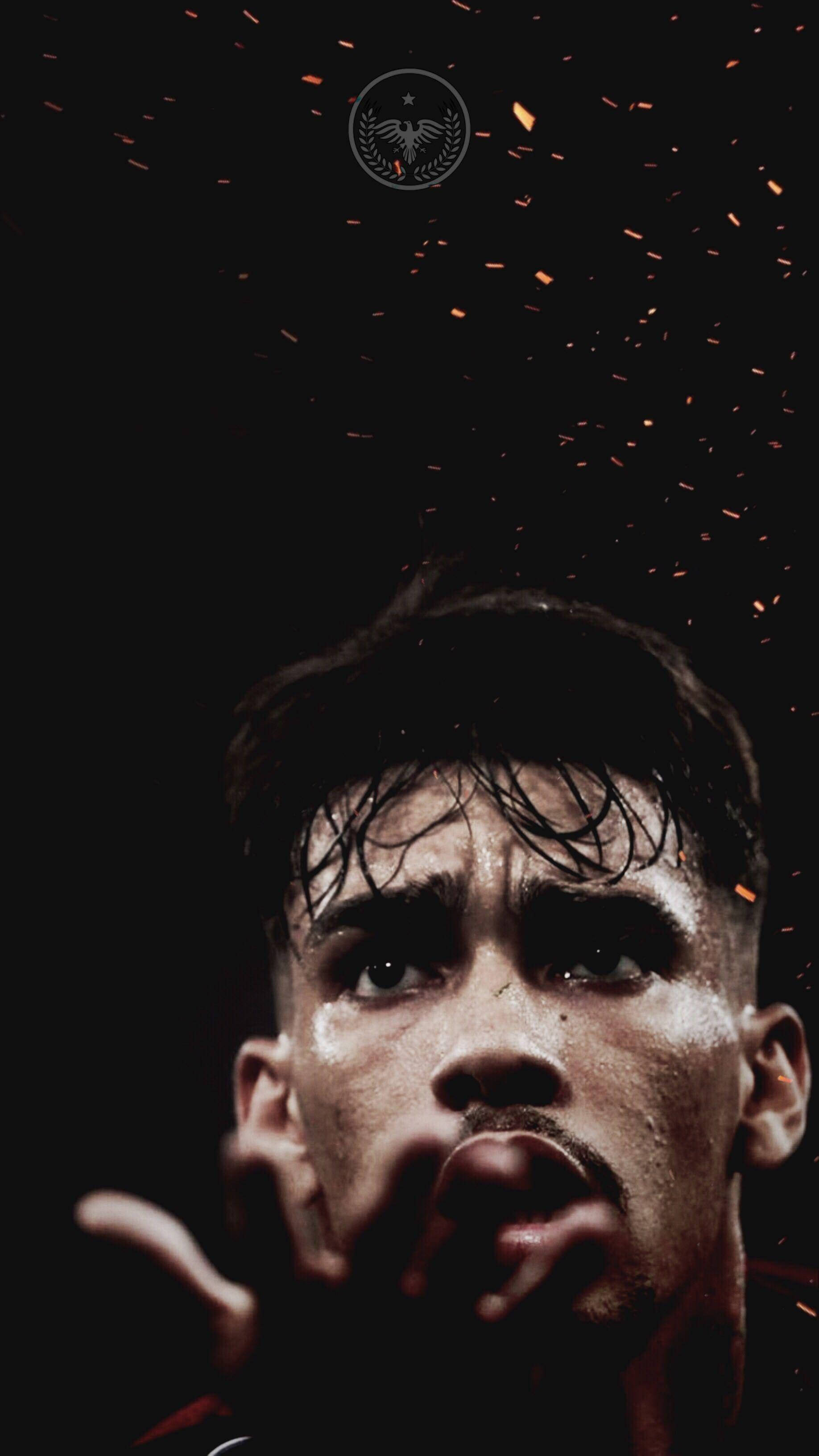 Lucas Paquetá, sweaty athlete, dark background, 2K Phone Wallpaper