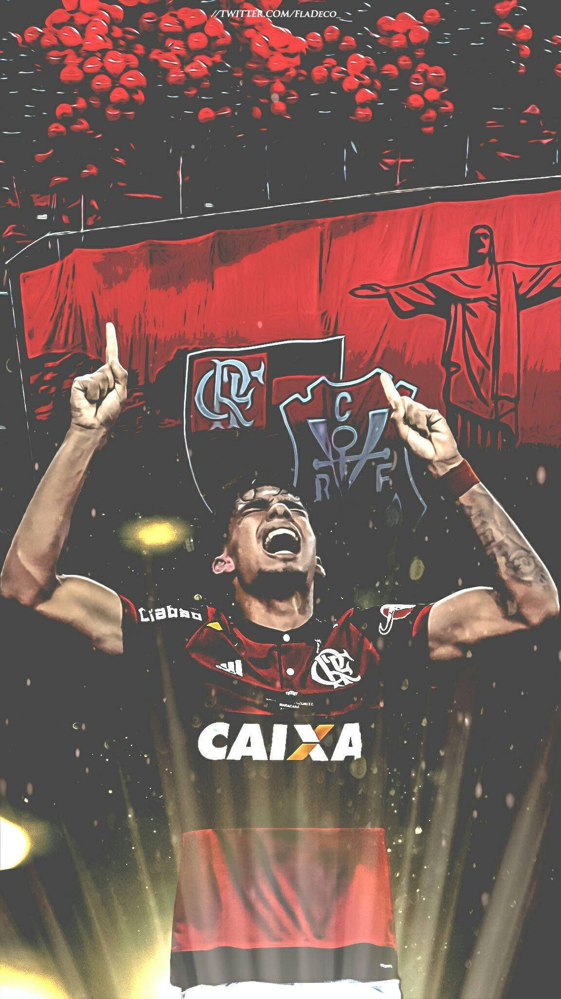 Lucas Paquetá, red and black jersey, stadium lights, Full HD Phone Wallpaper