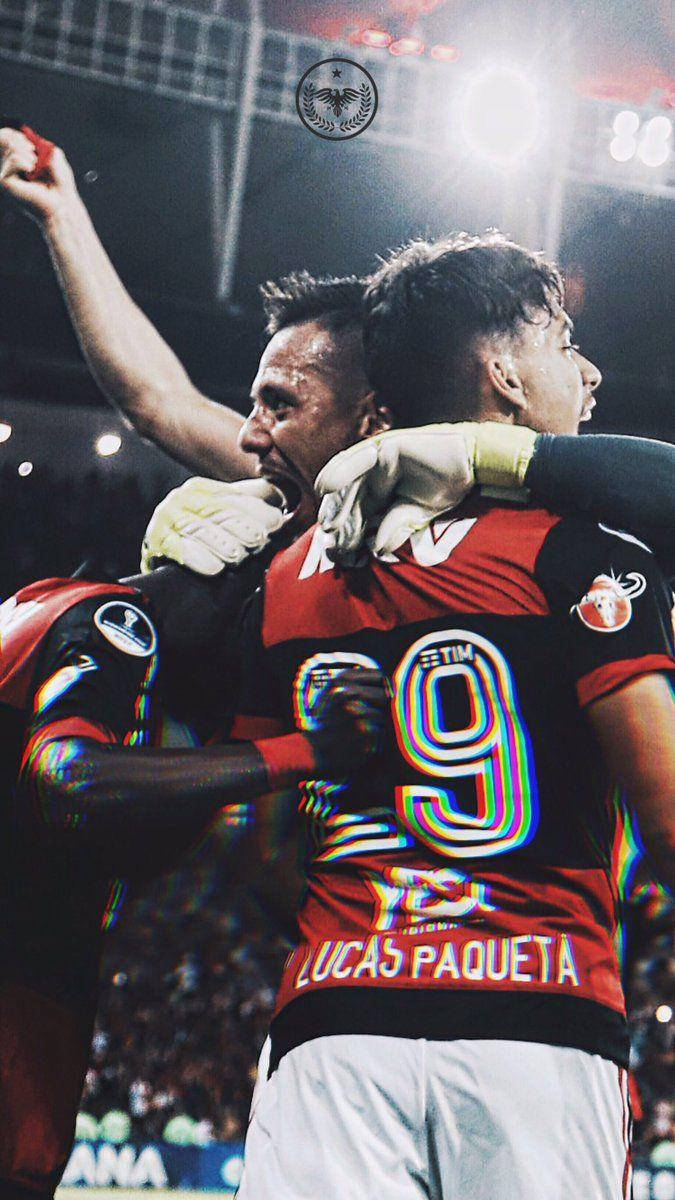 Lucas Paquetá, red and black jerseys, stadium lights, SD Phone Wallpaper
