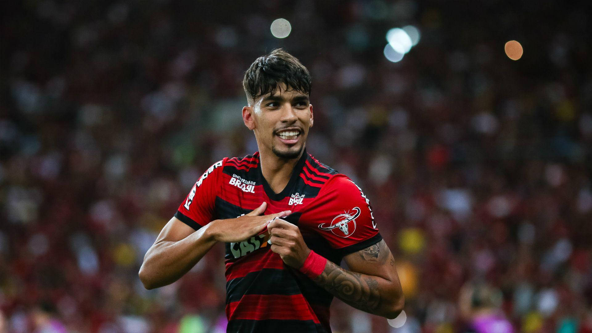 Lucas Paquetá, red and black striped jersey, stadium, Full HD Desktop Wallpaper