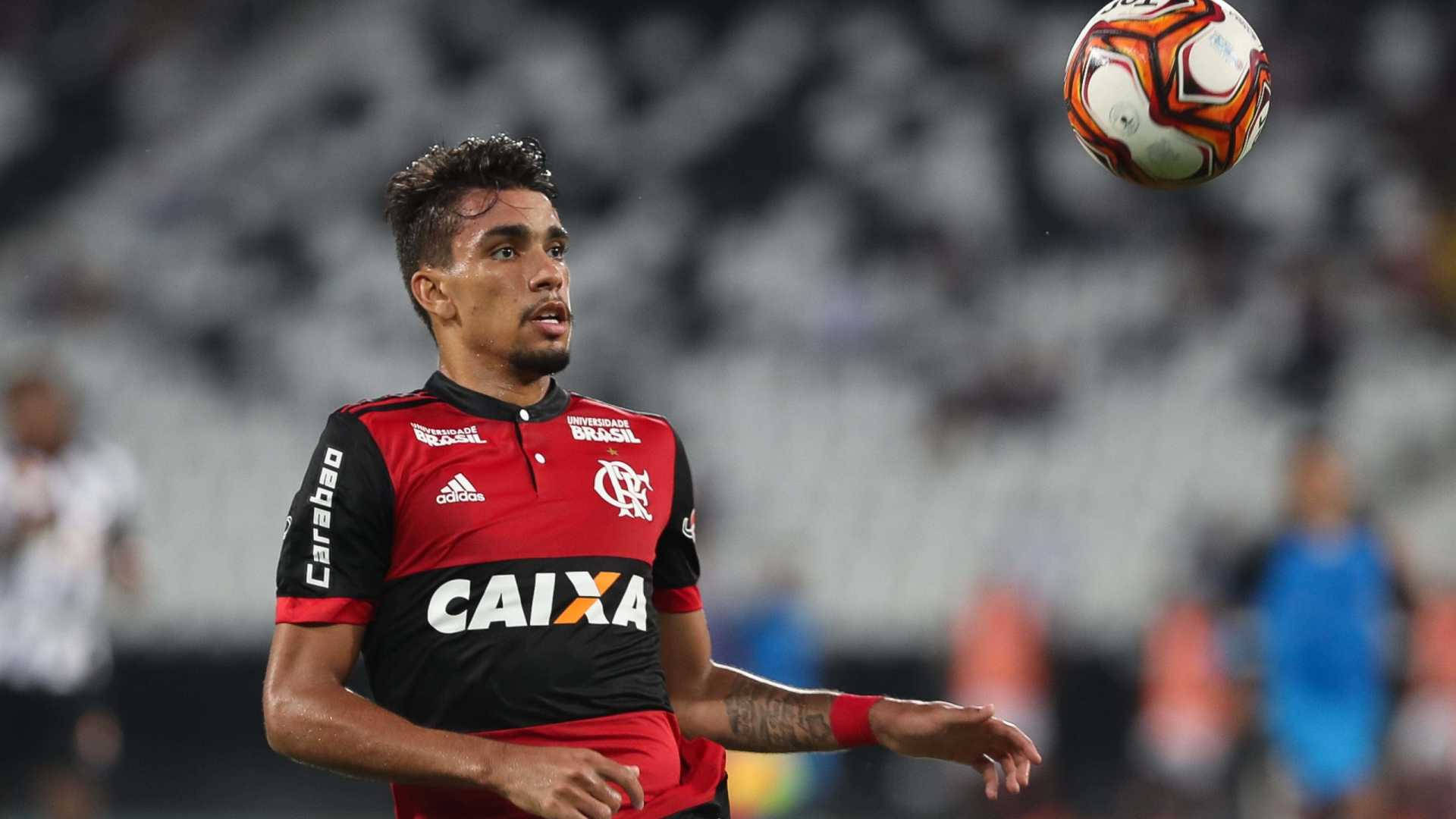 Lucas Paquetá, red and black jersey, vibrant orange and white ball, Full HD Desktop Wallpaper