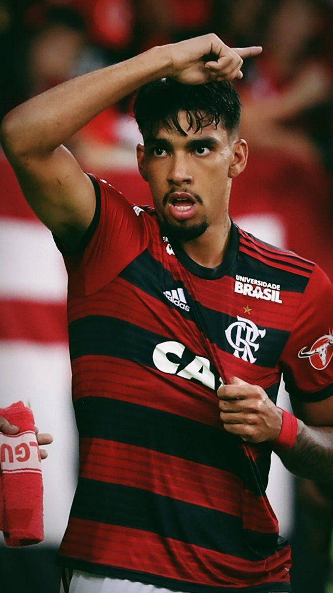 Lucas Paquetá, red and black striped jersey, stadium lights, SD Phone Wallpaper