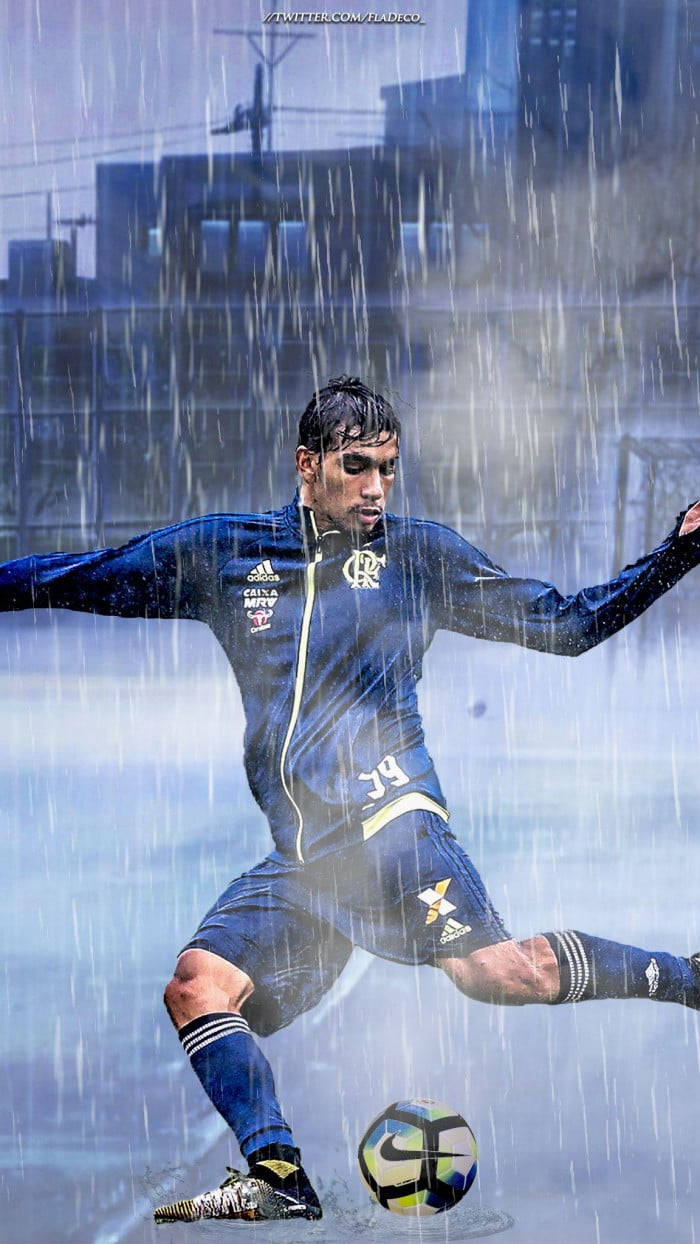 Lucas Paquetá, blue uniform, heavy rain, SD Phone Wallpaper