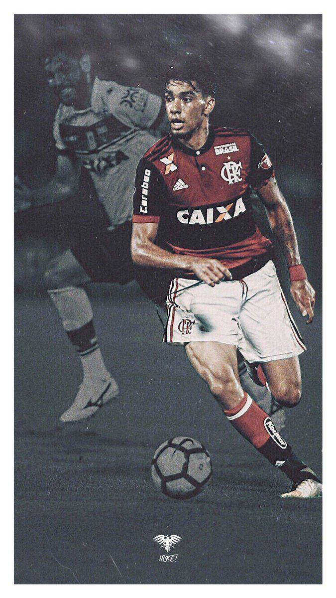 Lucas Paquetá, red and black jersey, stadium lights, SD Phone Wallpaper