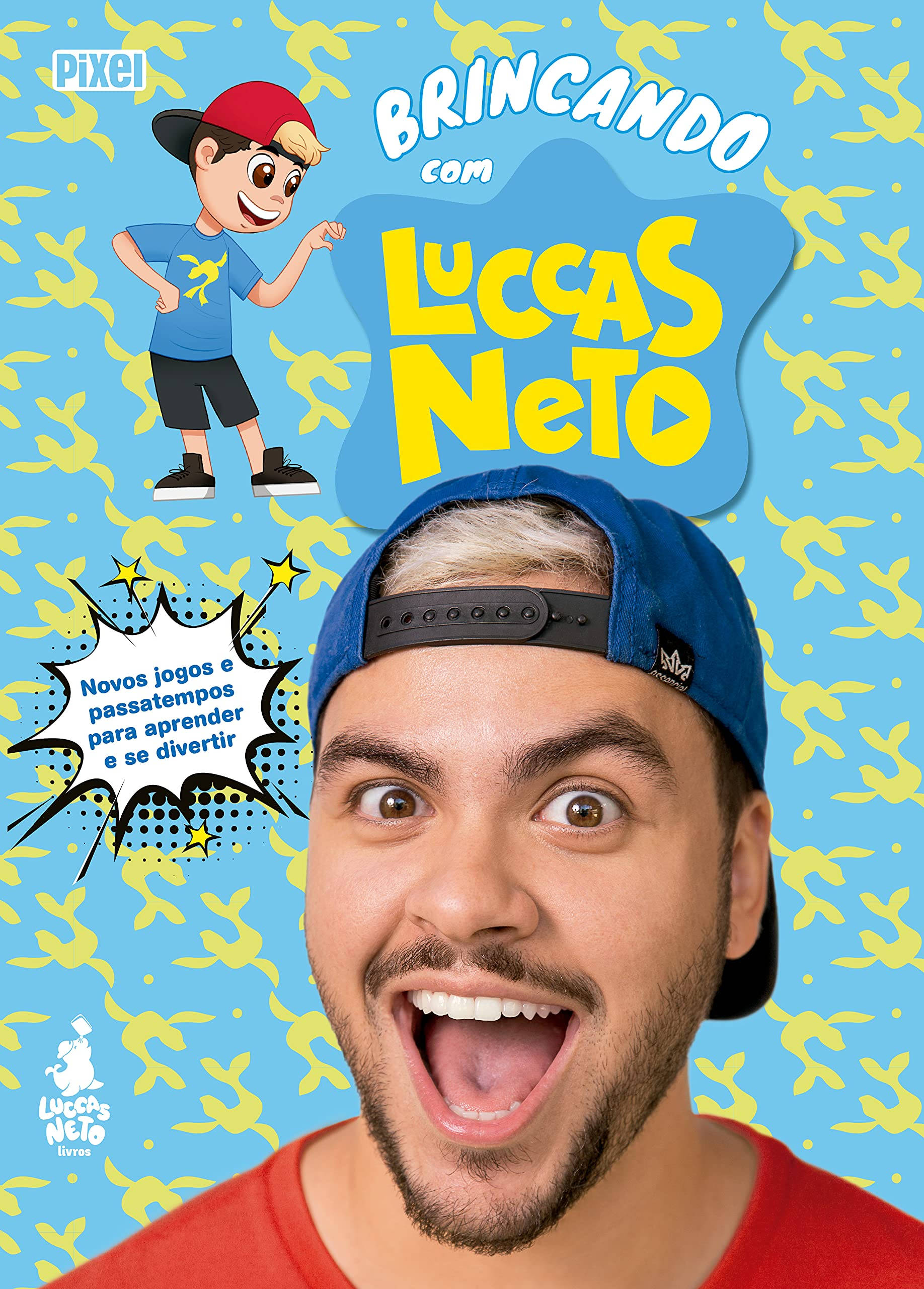 Luccas Neto, blue cap, bright blue background, 2K Phone Wallpaper
