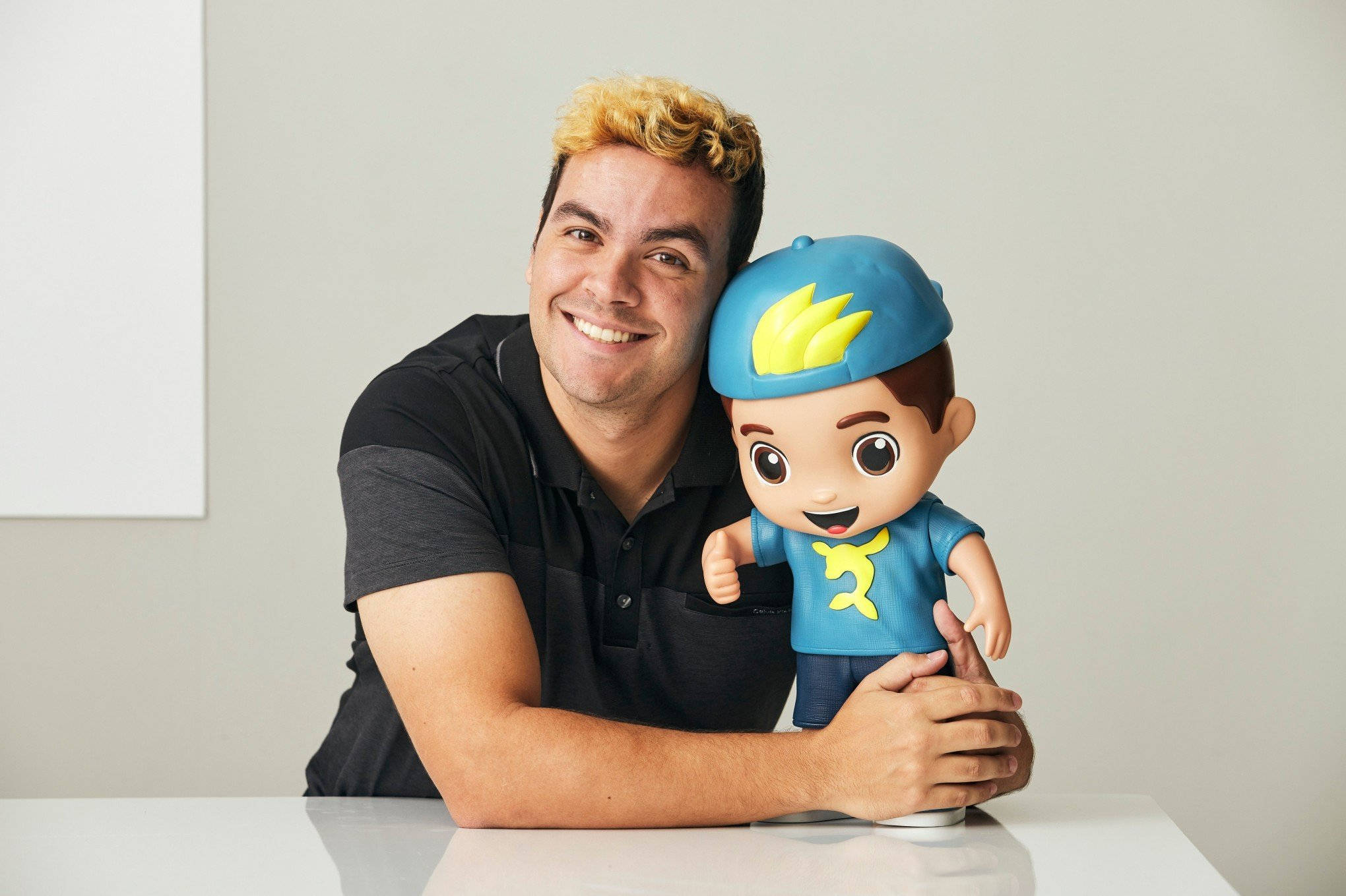 Luccas Neto, blue cartoon doll, yellow flame hair, Full HD Desktop Wallpaper
