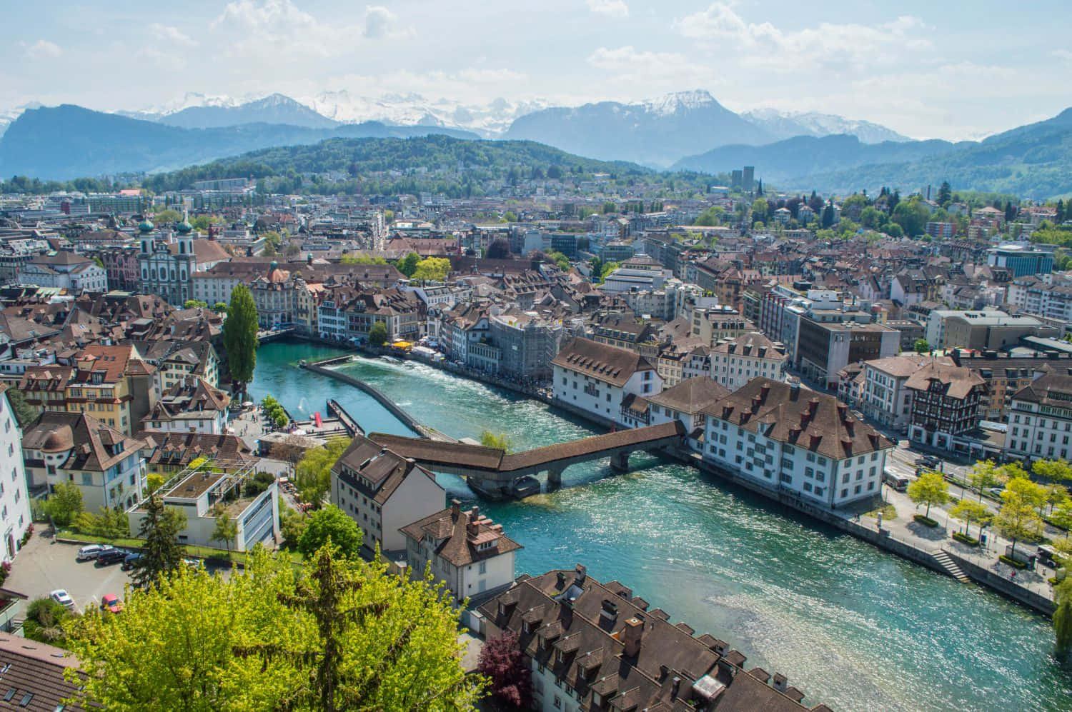 Lucerne, turquoise river, cobblestone streets, HD Desktop Wallpaper