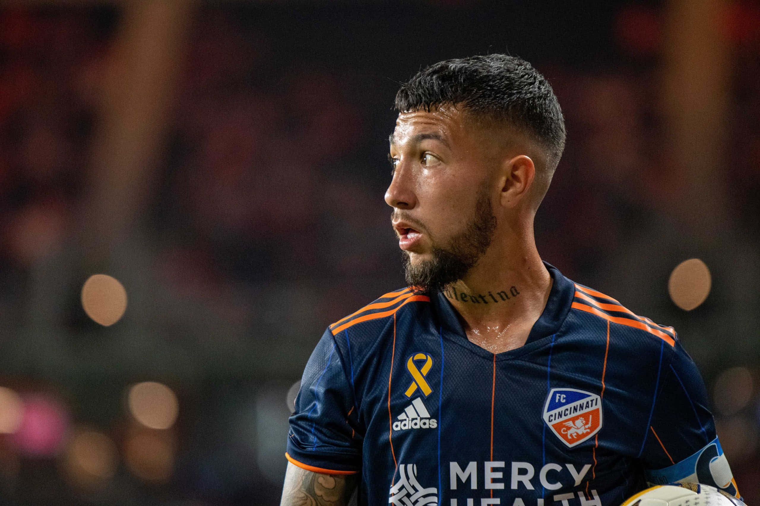 Luciano Acosta, attacking midfielder, navy blue jersey with orange stripes, 2K Desktop Wallpaper