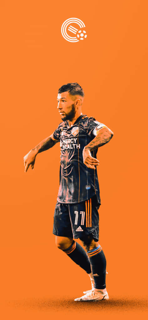 Luciano Acosta, monochrome orange, dark blue jersey, SD Phone Wallpaper