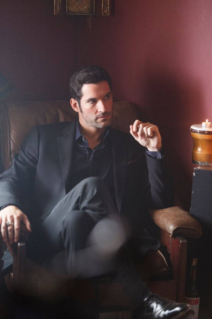 Lucifer Morningstar, dark suit, leather armchair, SD Phone Wallpaper