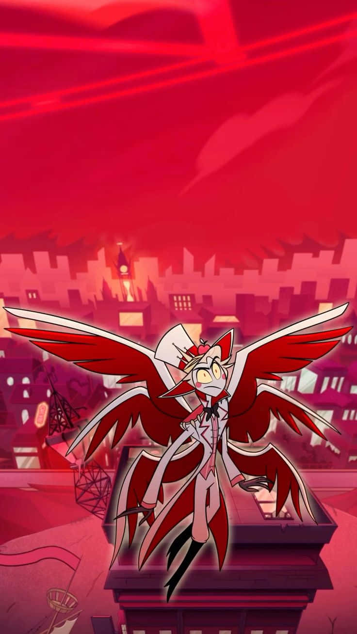 Lucifer Morningstar, red and white winged anime character, rooftop, HD Phone Wallpaper