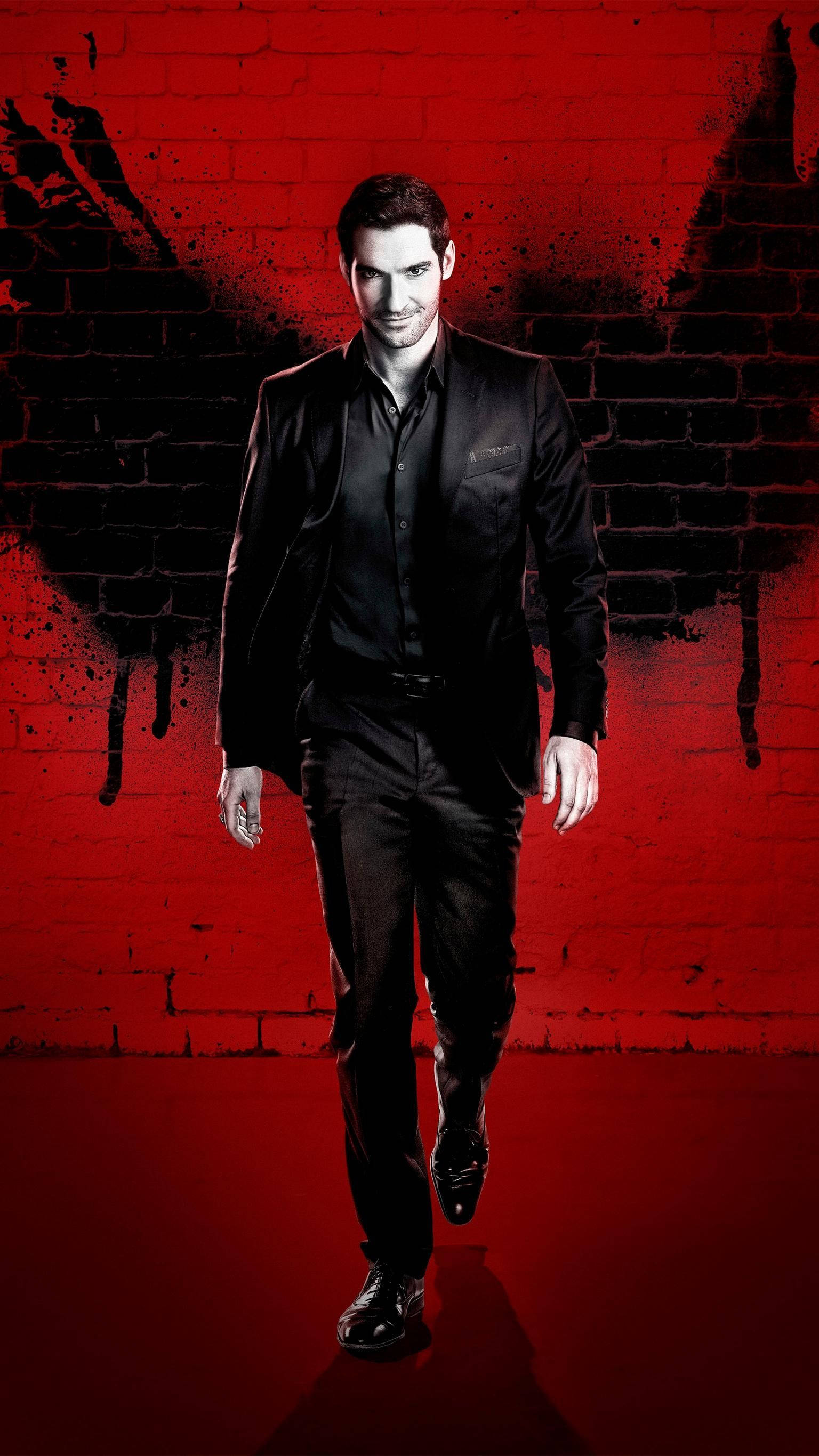 Lucifer, red, black suit, 2K Phone Wallpaper