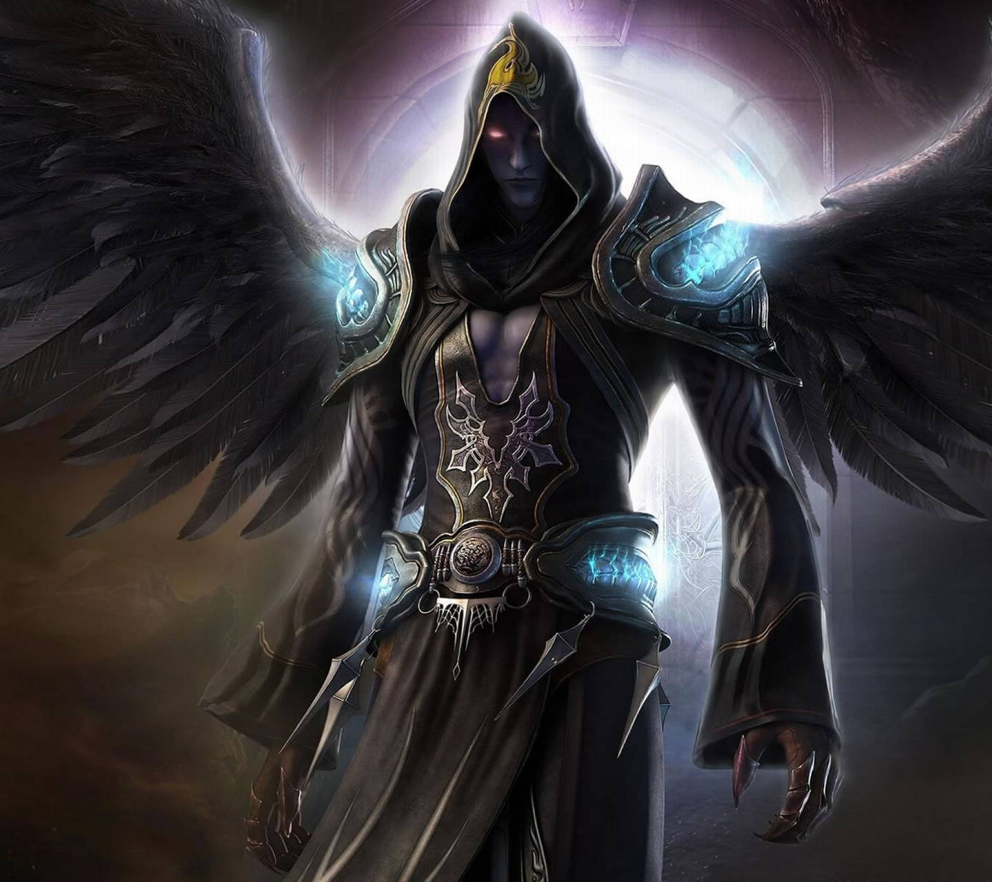 Lucifer, dark-winged angelic warrior, ornate armor, HD Desktop Wallpaper