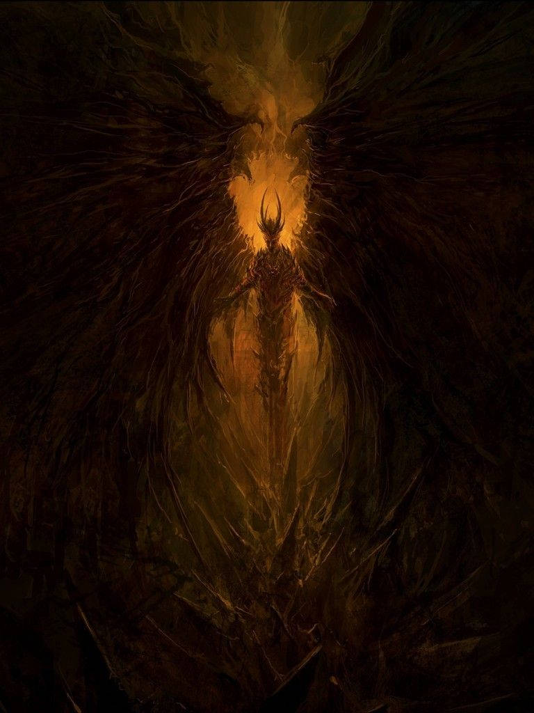 Lucifer, demonic figure, massive dark wings, SD Phone Wallpaper