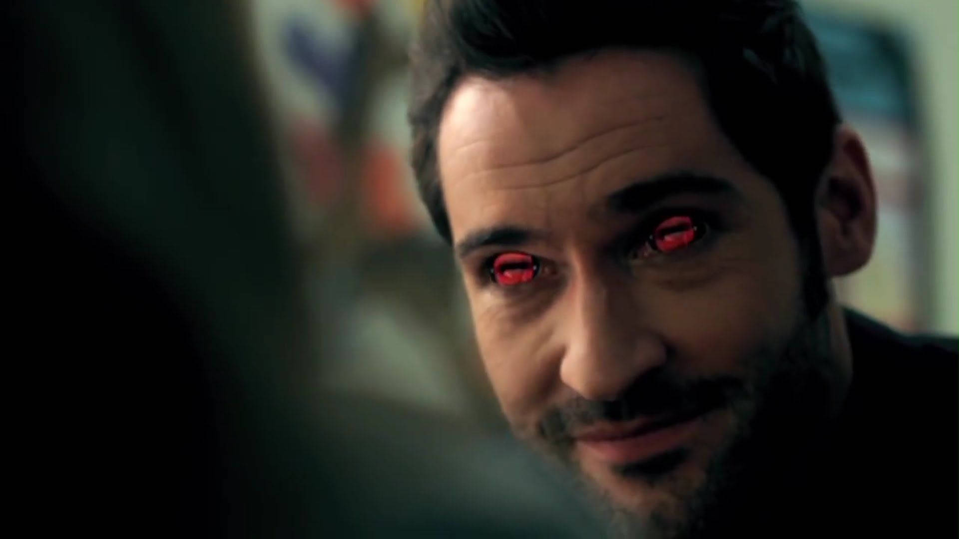 Lucifer, glowing red eyes, dimly lit room, Full HD Desktop Wallpaper